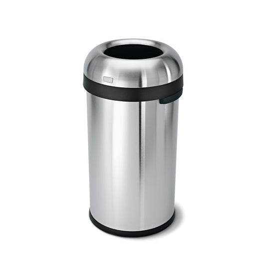 Simplehuman 60L Bullet Open Can, Stainless Steel, open top design for quick, easy disposal.