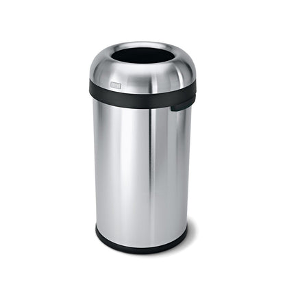 Simplehuman 60L Bullet Open Can, Stainless Steel, open top design for quick, easy disposal.