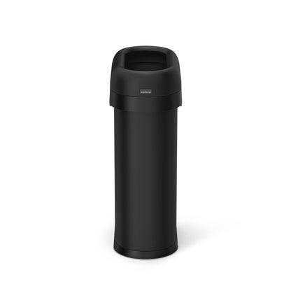 Centered view of Simplehuman 50L Slim Open Can, Matte Black, high capacity for quick disposal.