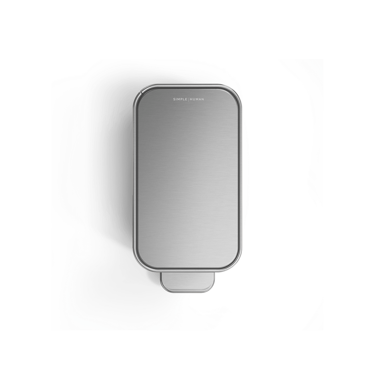 Top view of Simplehuman 5L Slim Step Can in Brushed Stainless Steel, showcasing slim profile and hands-free pedal.