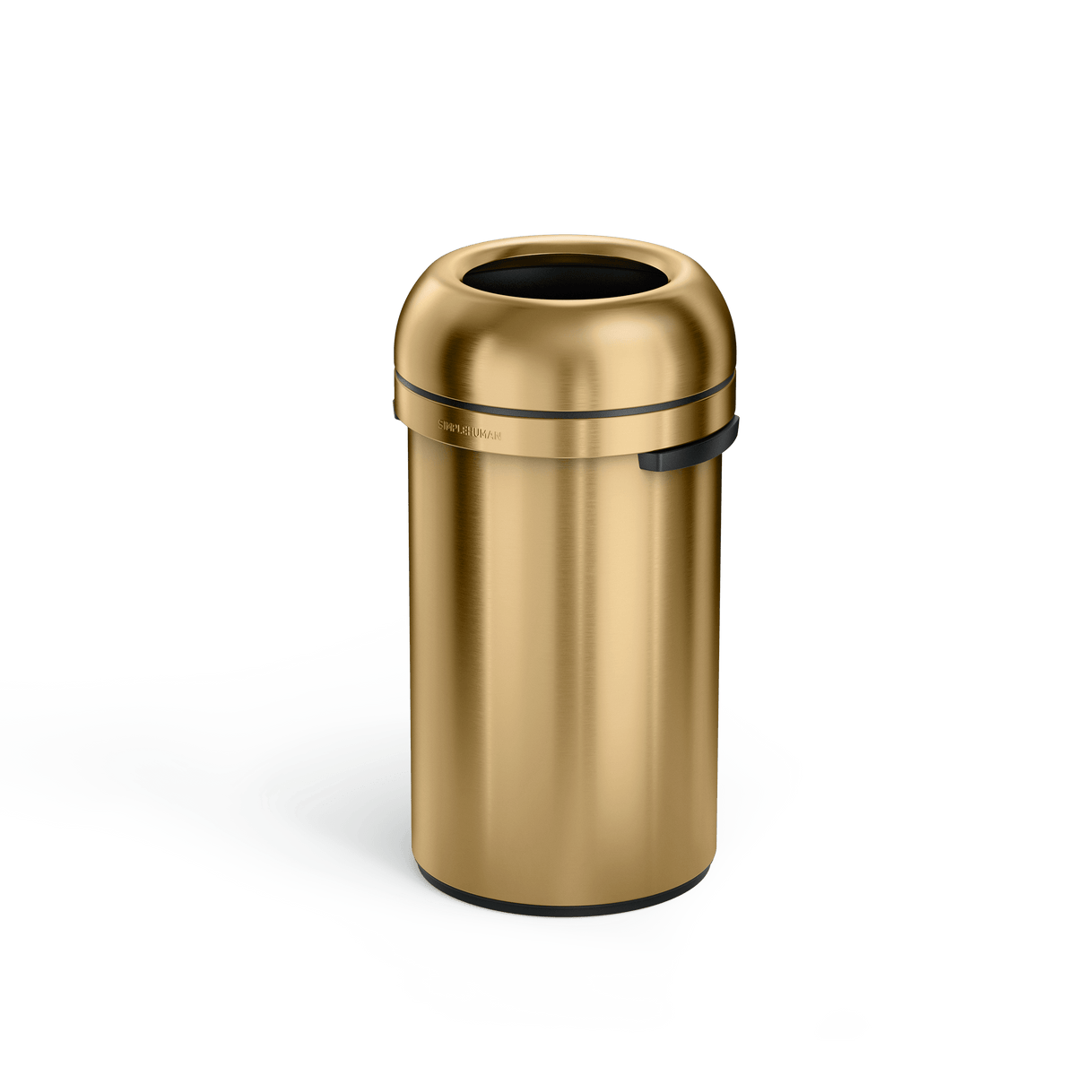 Simplehuman's 60L Bullet Open Can in Gold, Side Angle.