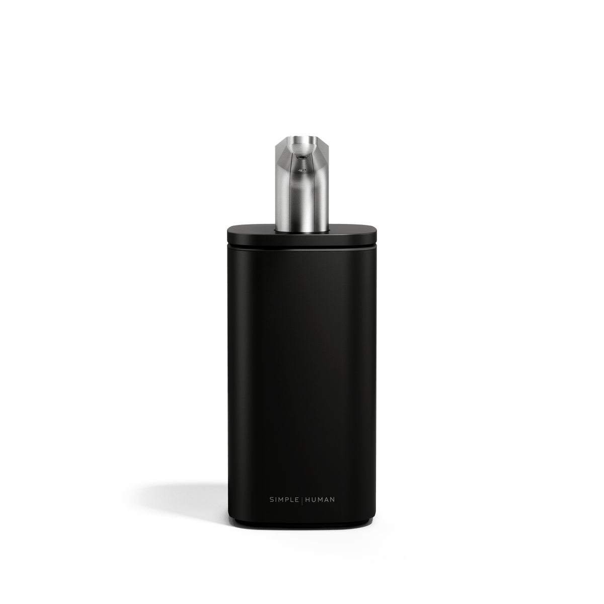 Simplehuman 10 oz. Pulse Pump in Matte Black with polished spout, featuring a square design for precise dispensing.