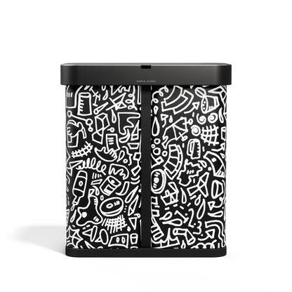 Simplehuman 58L Sensor Recycler, Doodle Art finish, touch-free dual bin for recycling.