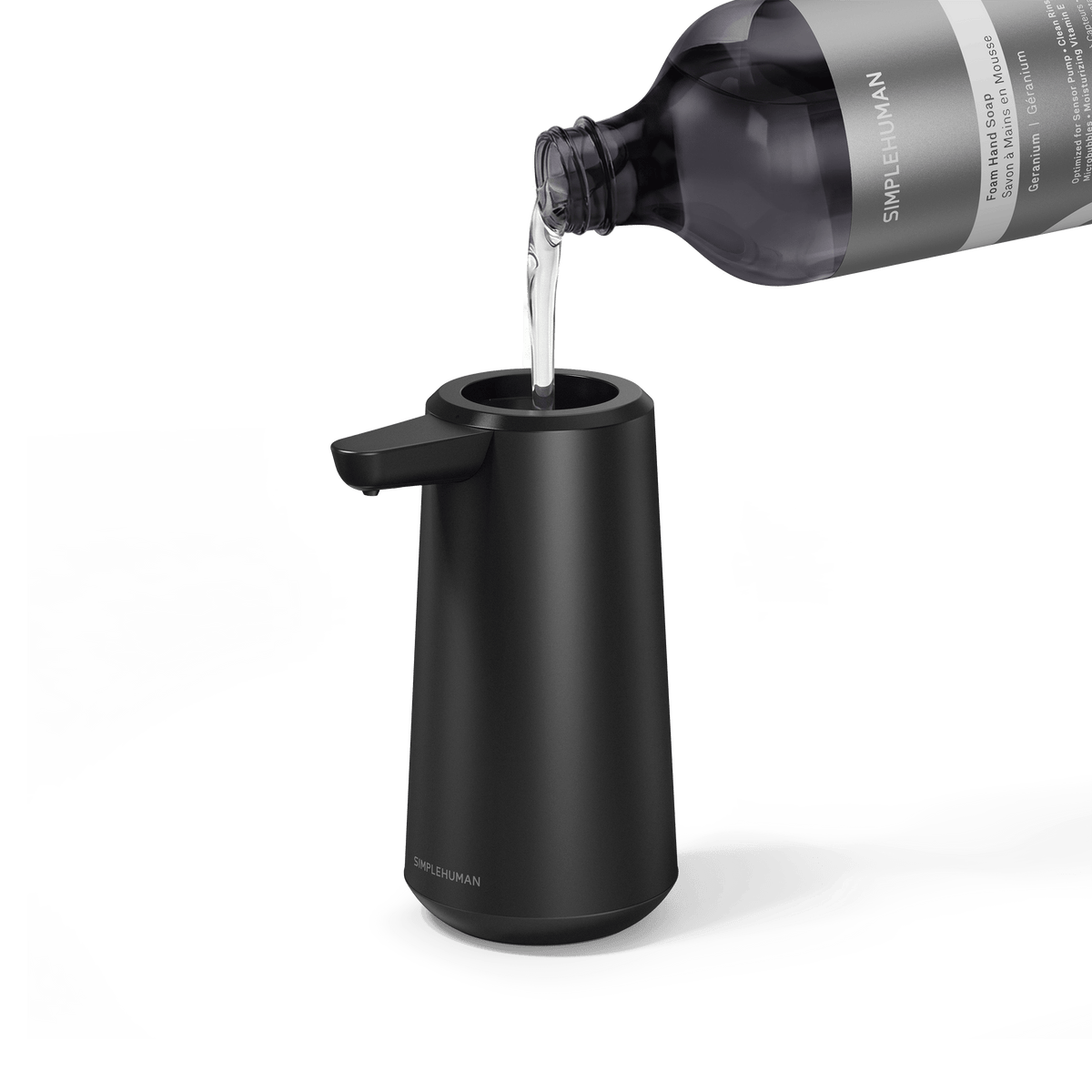 Simplehuman's Refill Bottle filling a Simplehuman Sensor Pump Foam.