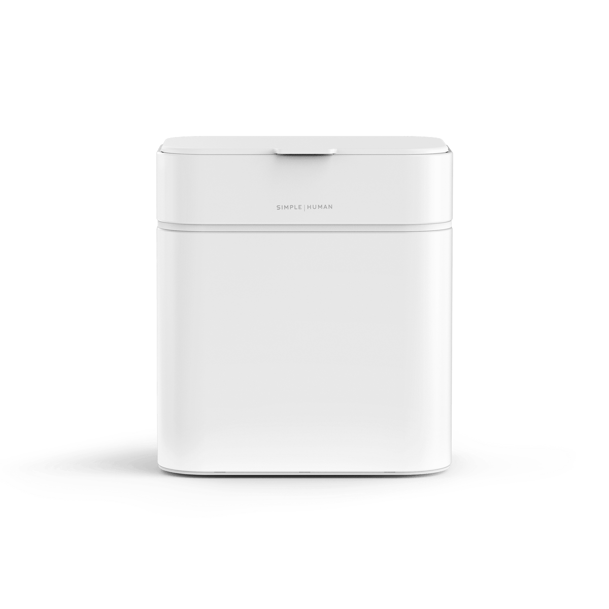 Simplehuman White Shredder, front view, compact and touch-free sensor operation.